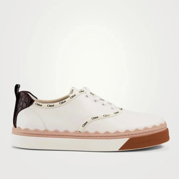 NIB CHLOE Lauren Logo Scallop Leather Low Top Nama Woody Telma Laces Sneakers 39 - Picture 3 of 12